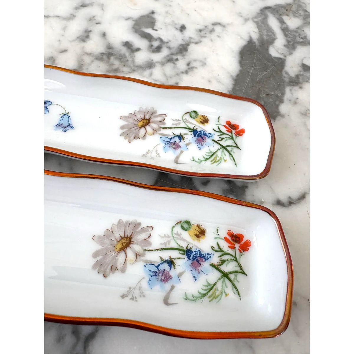 Limoges France Hand-painted Porcelain Jewelry or Trinket Trays, Set of 2
