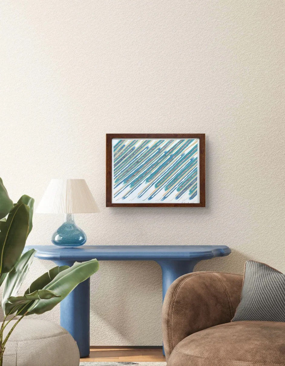 Barbara Beck 1990 Framed Abstract Painting on Paper in Dark Wood Frame