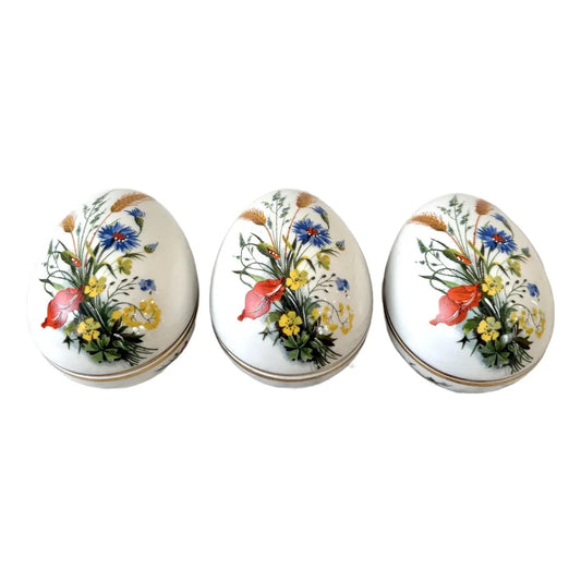 Caja de joyería o baratijas de porcelana pintada a mano Limoges Francia, juego de 3