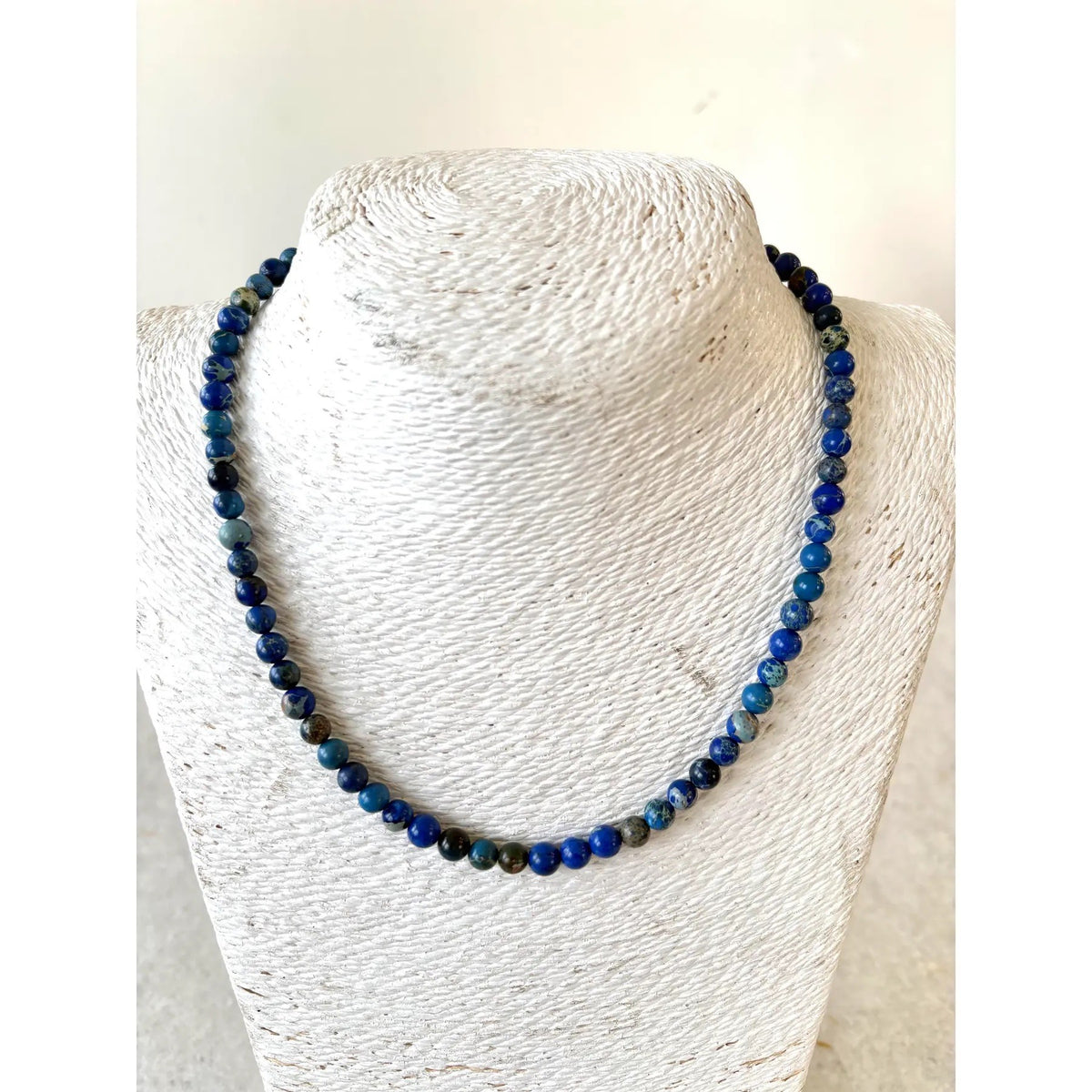 Lapis Beaded Necklace With Gold Tone Adjustable Glass