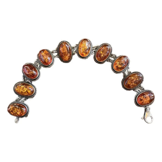 Sterling Silver and Amber Link Bracelet