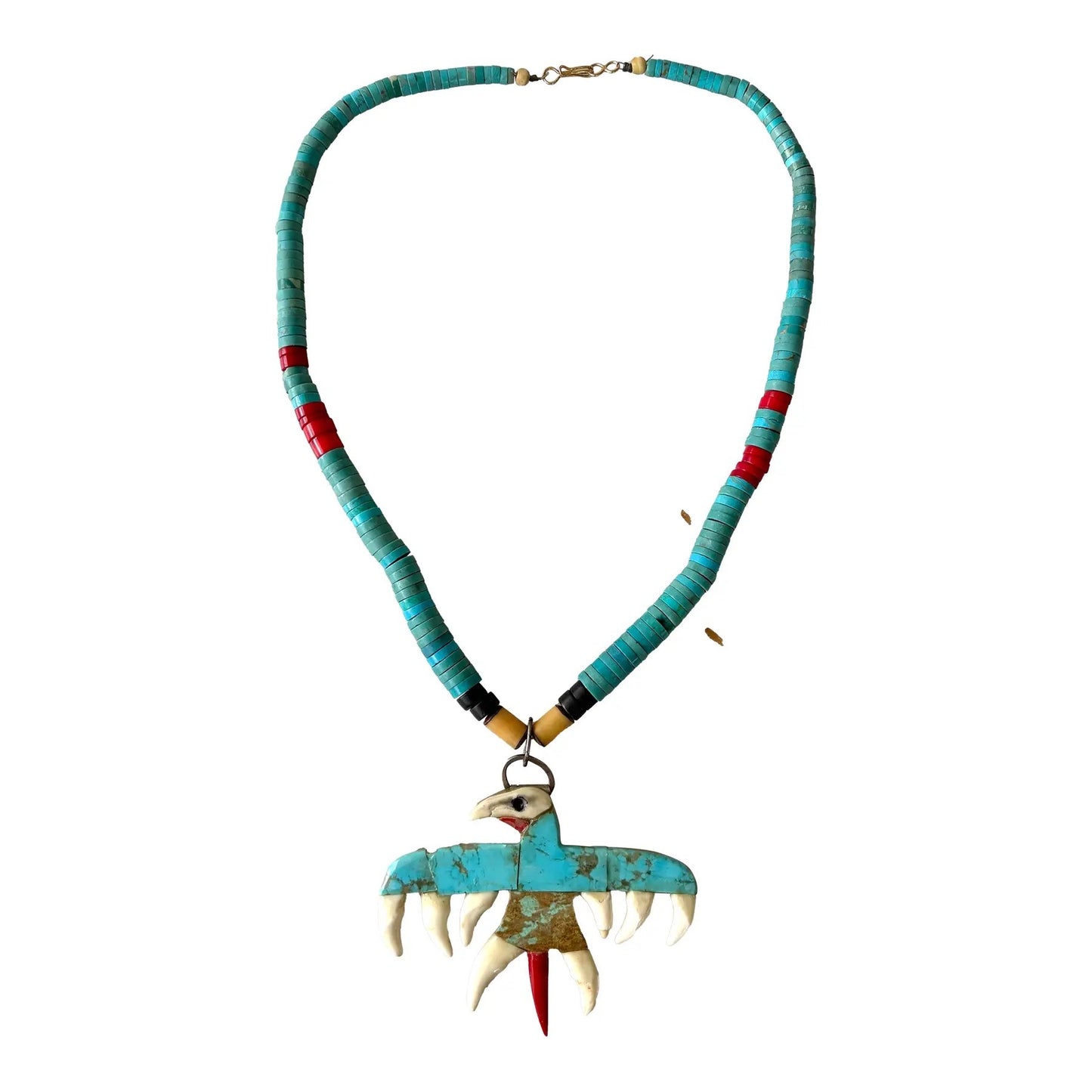 Mid-Century Native American Turquoise Necklace With Eagle Design