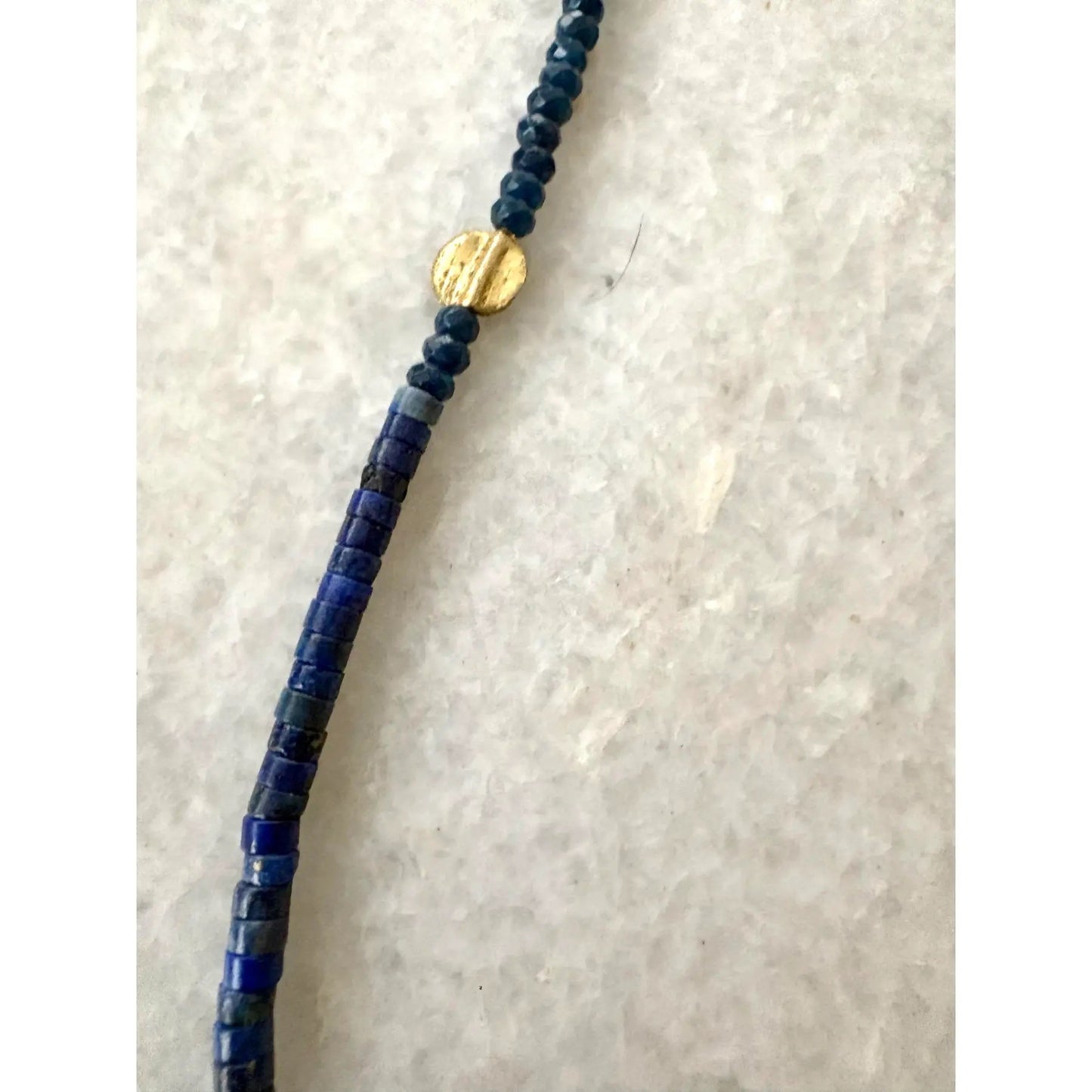 Turquoise Lapis African Trade Beads With Gold Spacers 24” Long Necklace