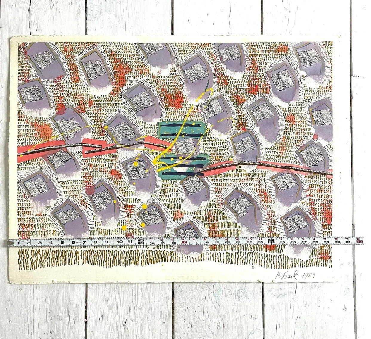 Pintura Acrílica Abstracta sobre Papel Barbara Beck 1989