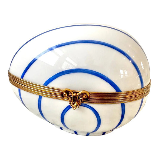 Limoges France Hand-painted Porcelain Egg Box With Brass Closure