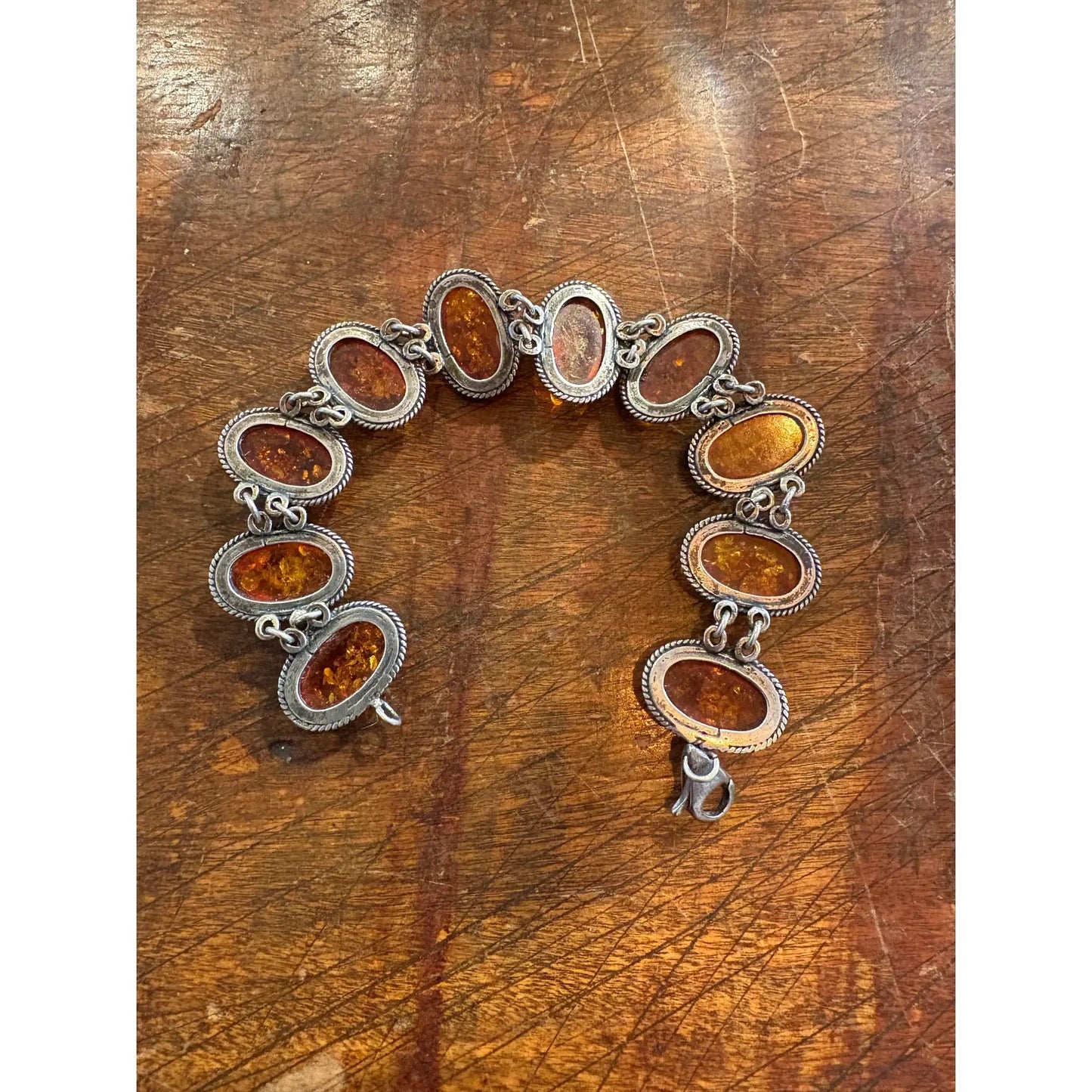 Pulsera de eslabones de plata de ley y ámbar