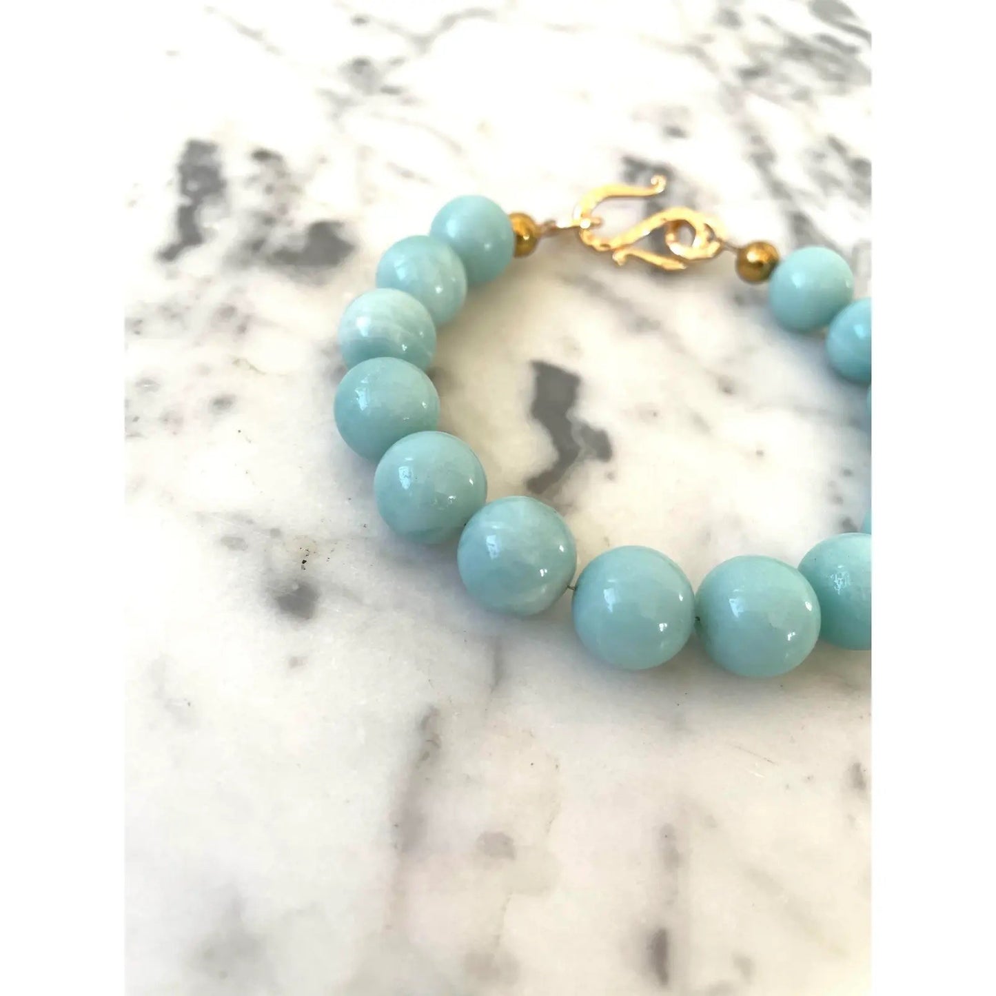 Amazonite Beaded Bracelet With Gold Tone Hook Clasp - Designed by Matthew Izzo
