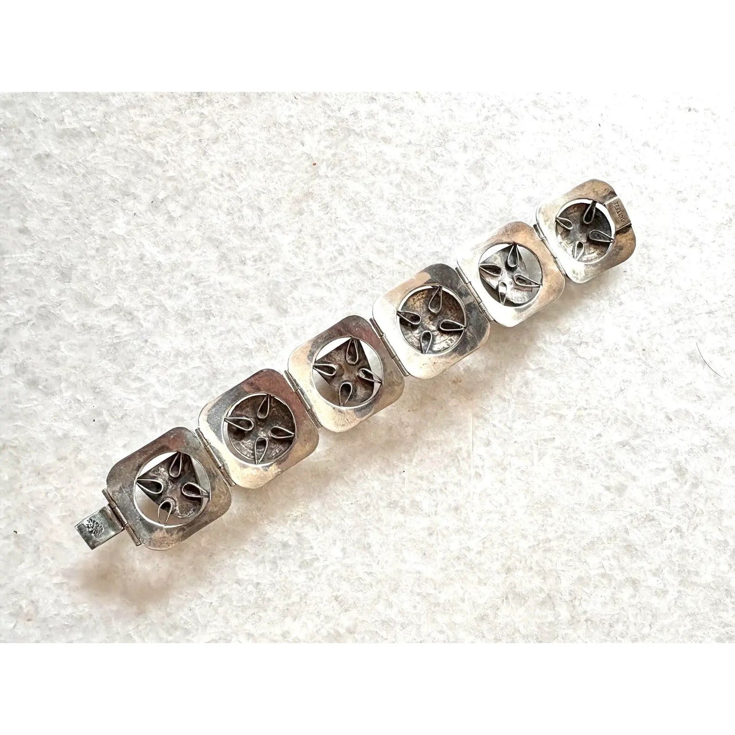 Vintage Aztec Carved Jade and Sterling Silver Wrap Bracelet - Stamped