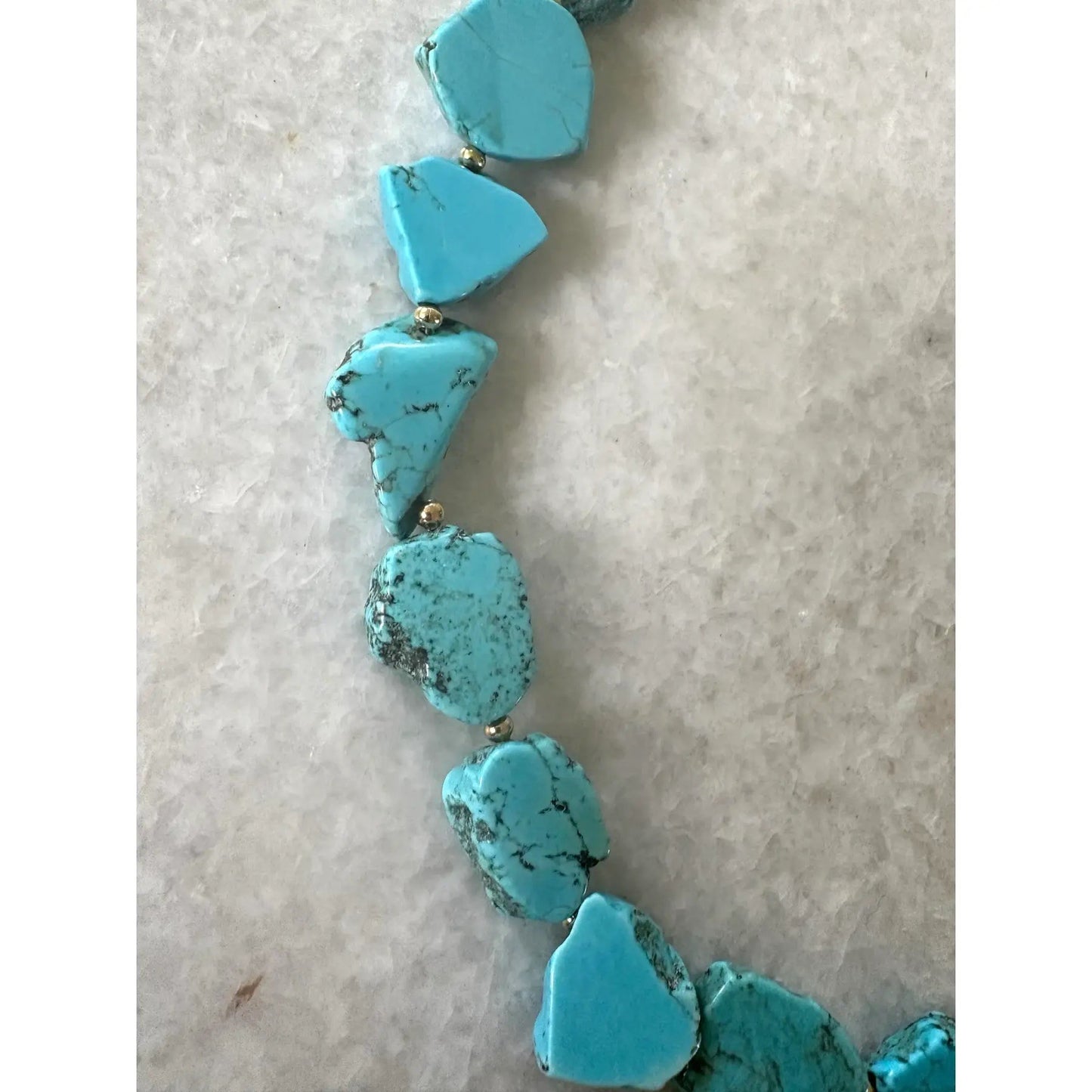 Turquoise Slice Beaded Necklace With Gold Tone Clasp, Designed by Matthew Izzo