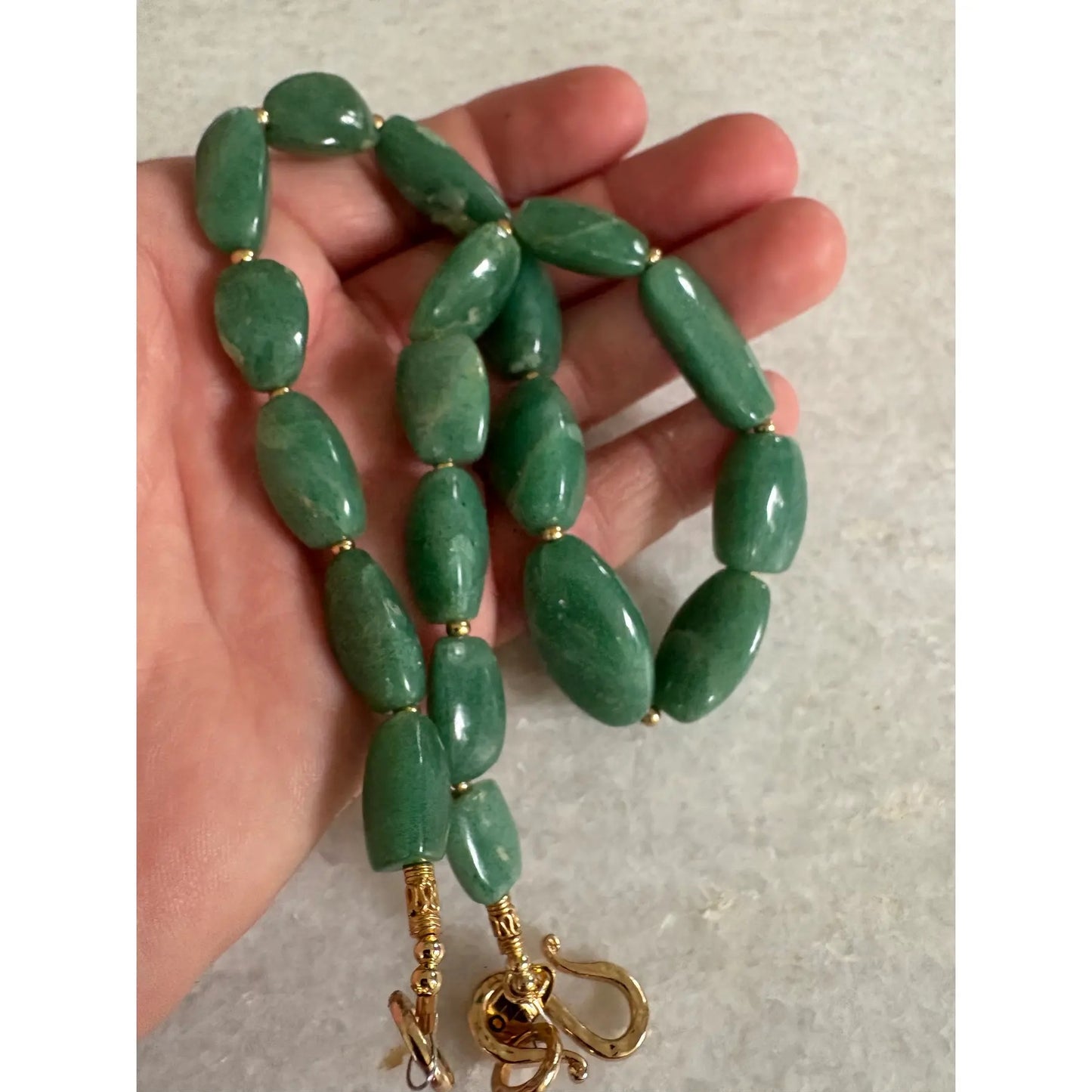 rt Deco Green Aventurine Necklace With Gold Tone Clasp, by Matthew Izz