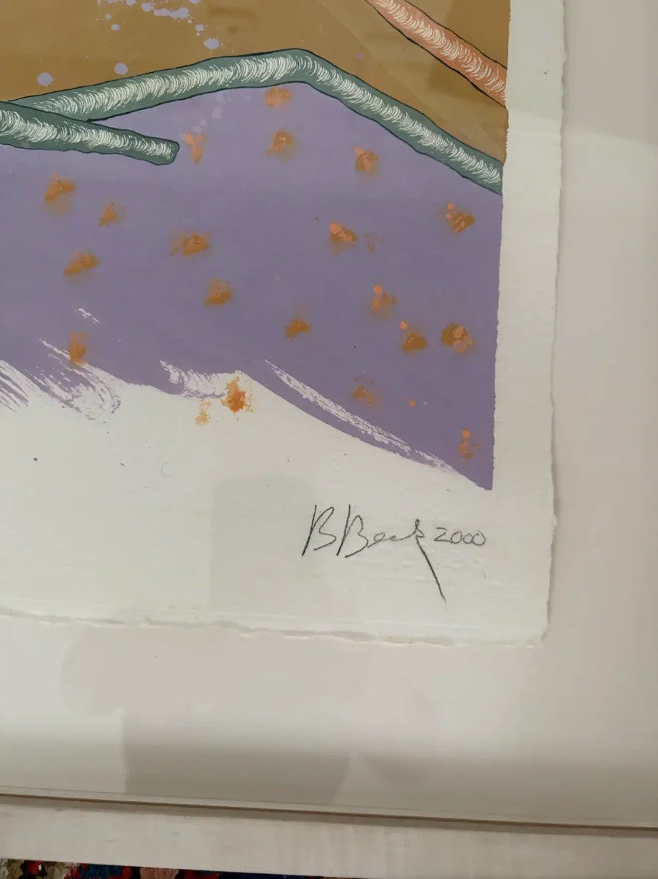 Barbara Beck 2000 Framed Abstract Watercolor Painting on Paper - Original Wood Frame