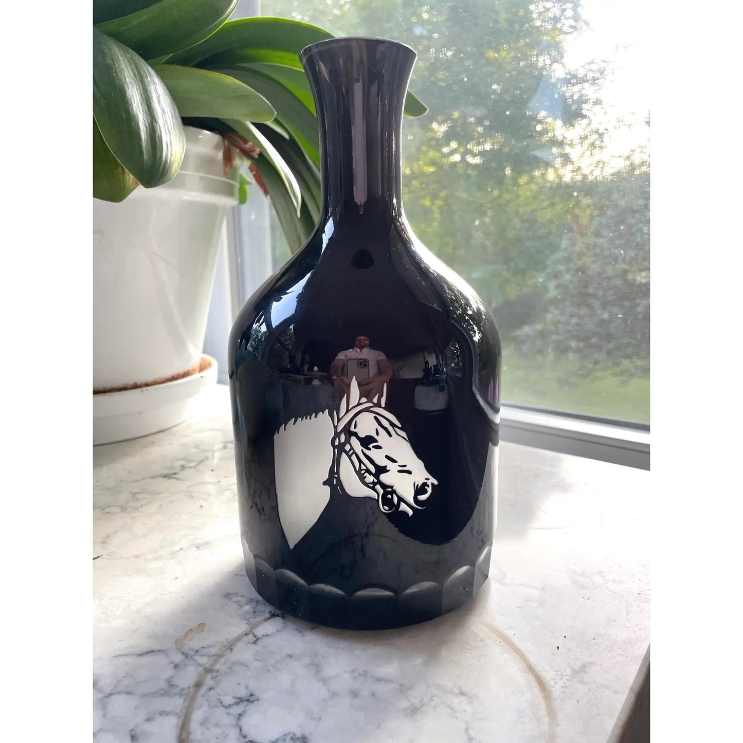 TWO’s Etched Horse Head Black Glass Decanter