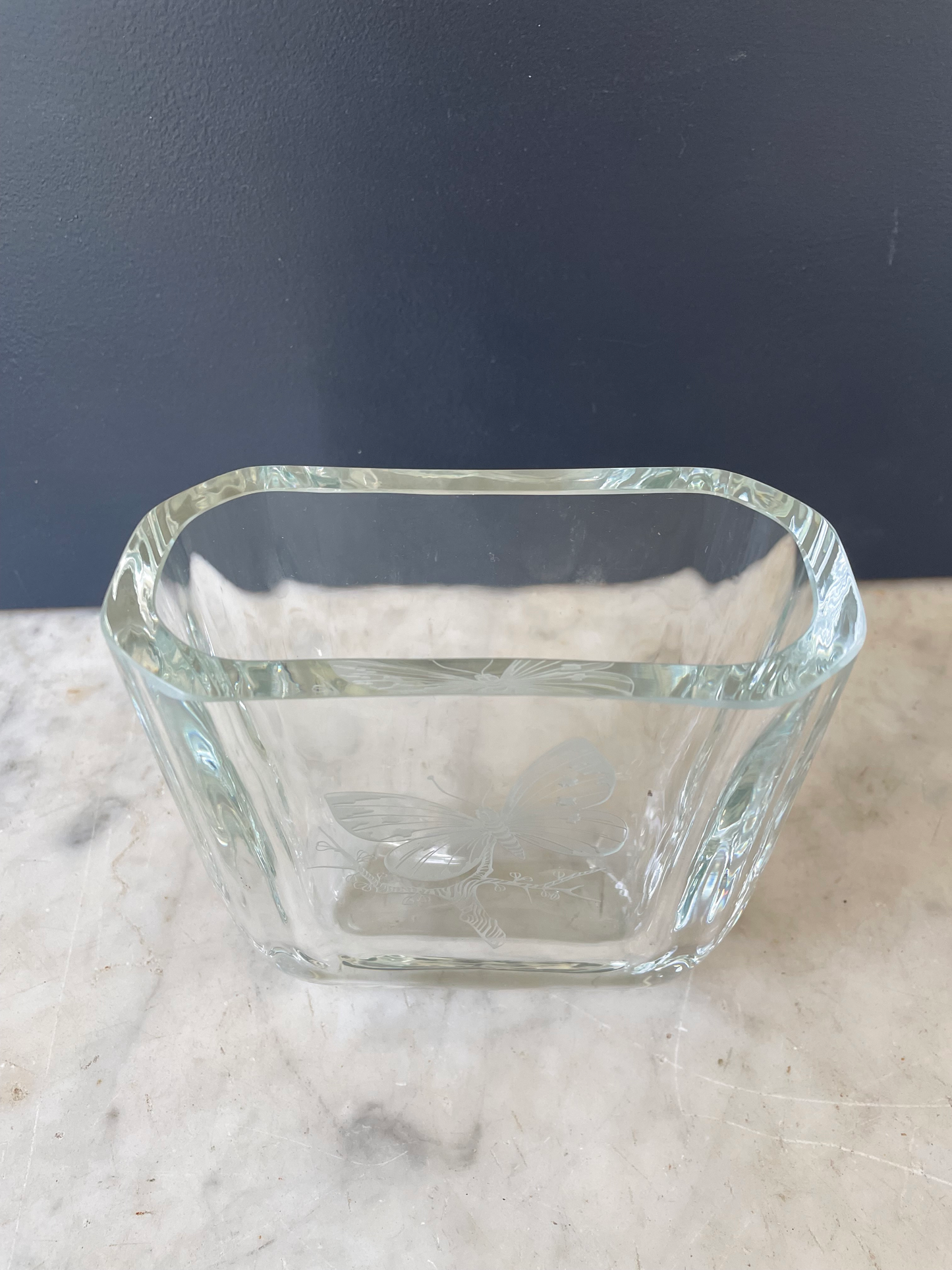 Orrefors Crystal Mid Century Scandinavian Art Glass Vase With Butterfly Design