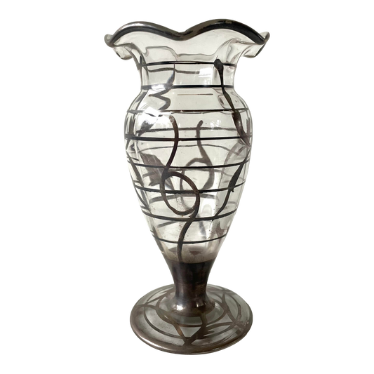Lovely Art Nouveau Sterling Silver Overlay Glass Vase