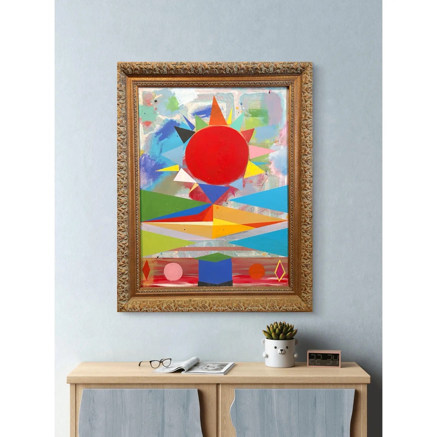Vintage Acrylic Abstract Painting on Canvas in Ornate Frame