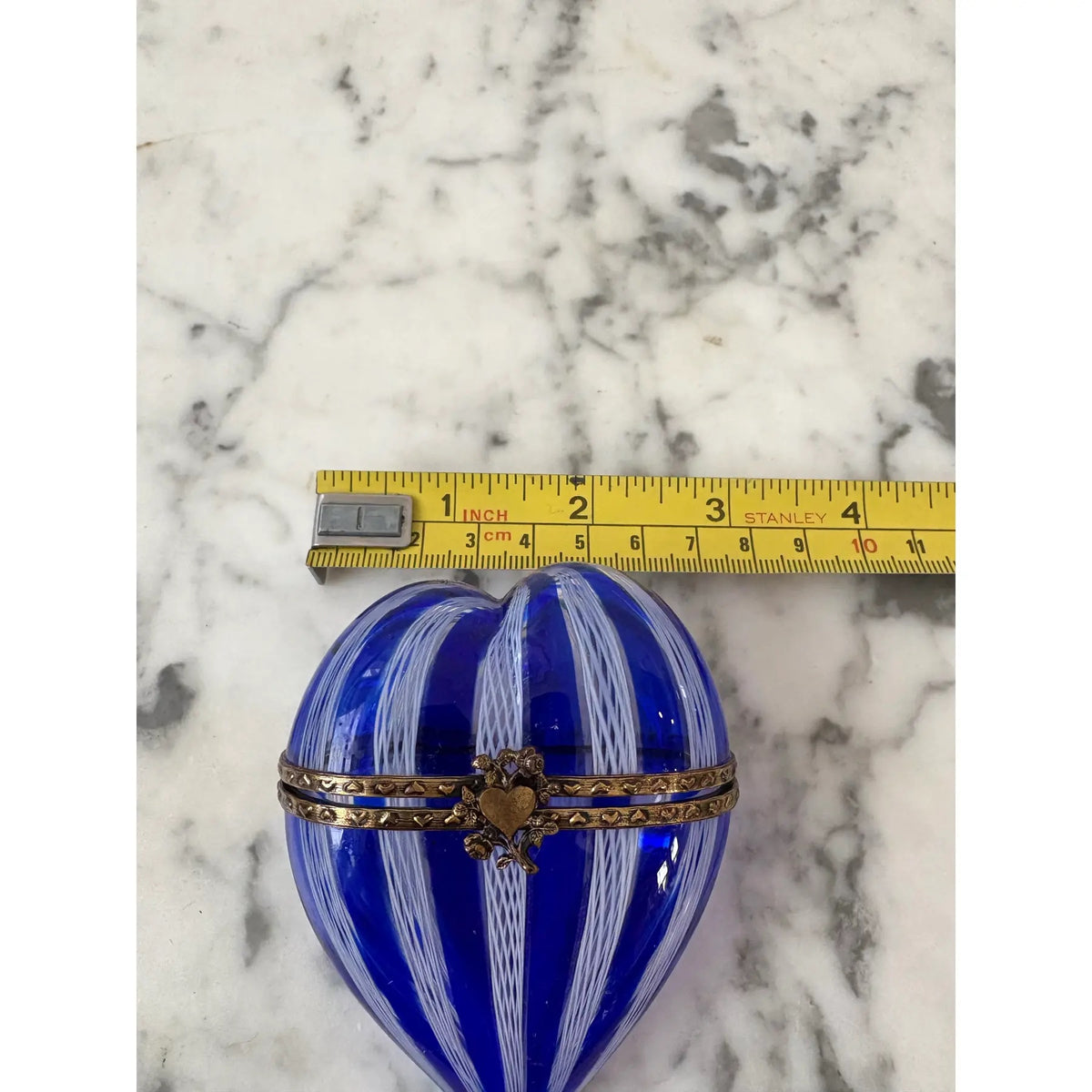 Murano Latticino Venetian Glass Heart Shaped Trinket Box