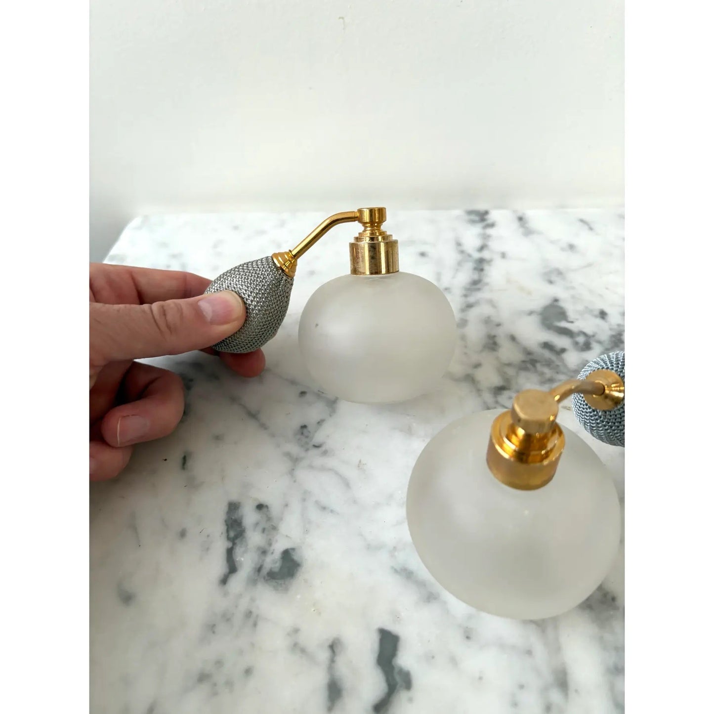 Walter Sperger Frosted Glass, Brass and Atomizer Perfume Bottle Set (2 Pieces)