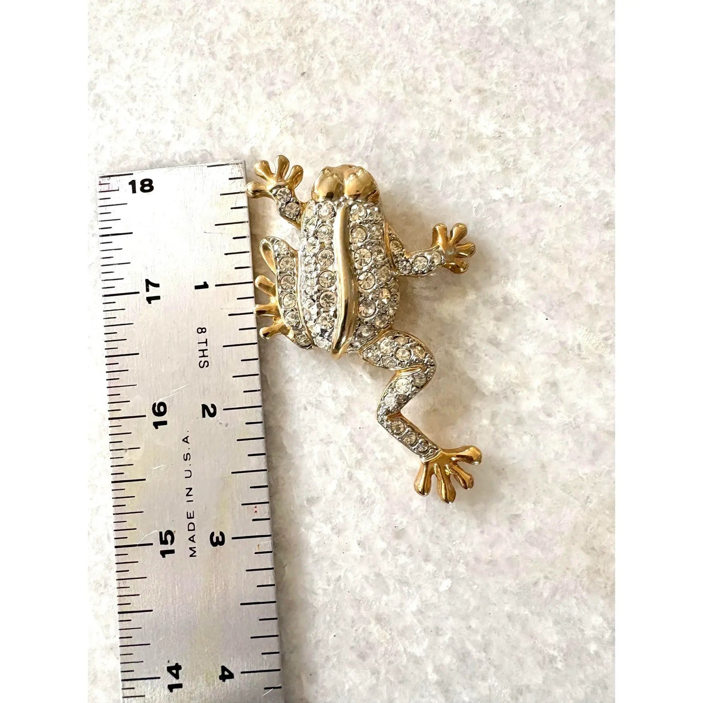 Vintage Goldtone and Rhinestone Frog Brooch