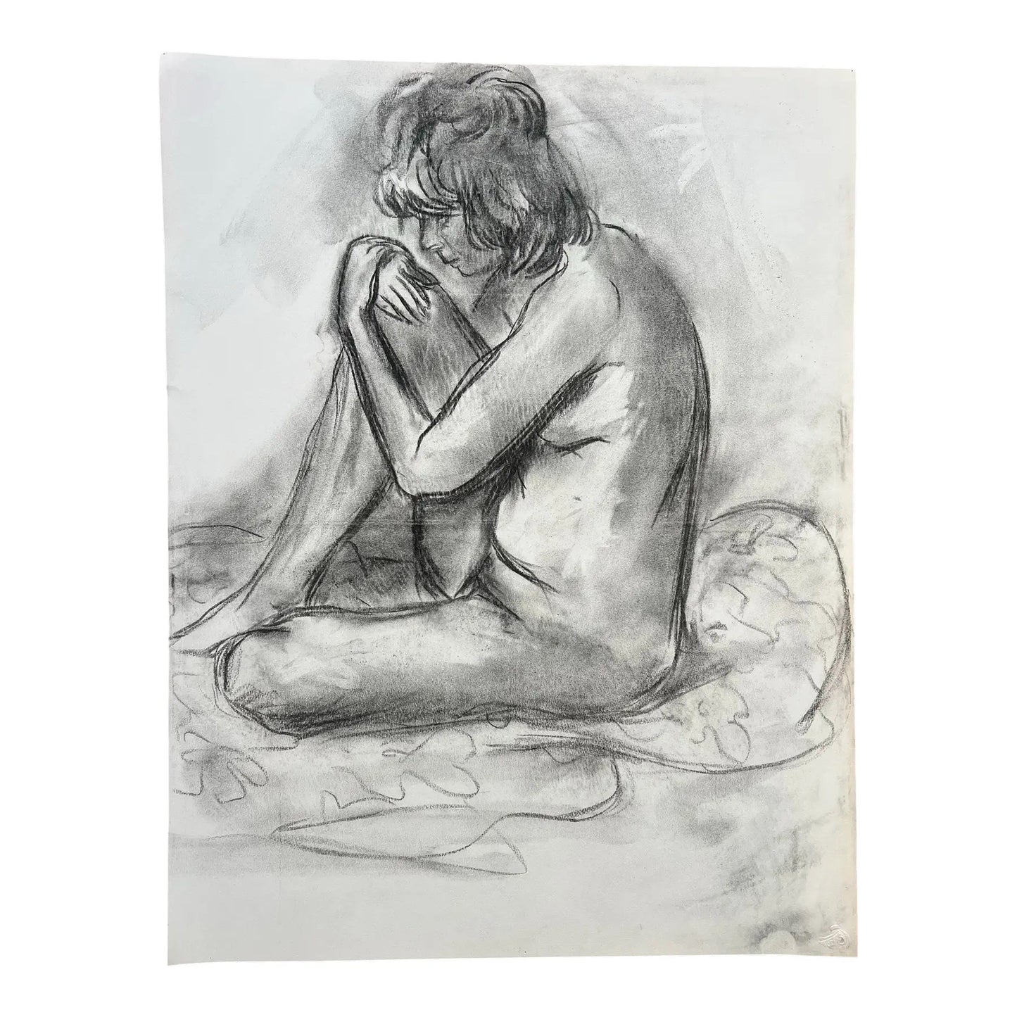 Barbara Beck Figurative Nude Charcoal Sketch on Paper 1970s