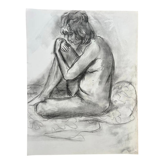Barbara Beck Figurative Nude Charcoal Sketch on Paper 1970s