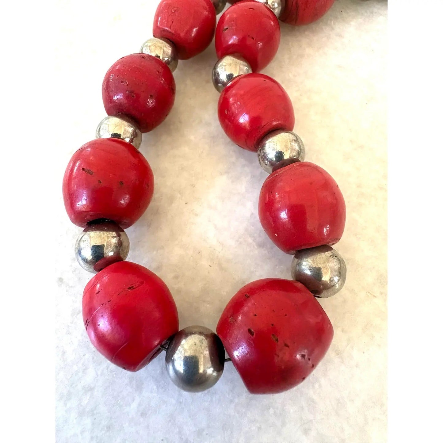 Sherpa Coral and Silver Beaded Necklace