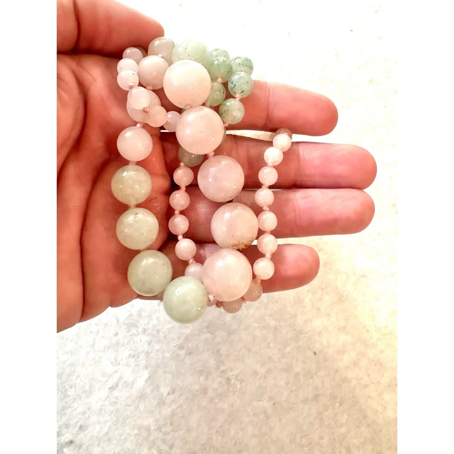 Vintage Rose Quartz & Jade Beaded Necklace