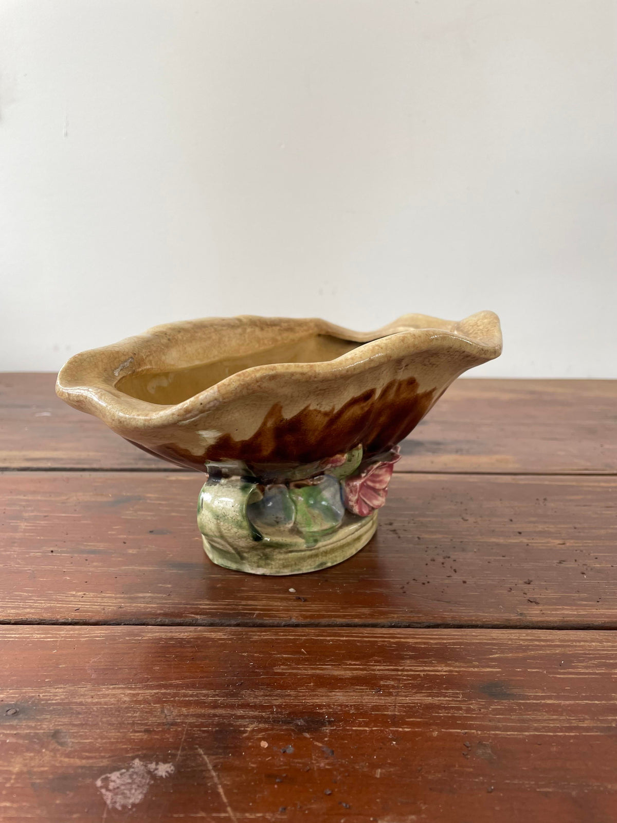 Vintage Majolica Seashell Pedestal Bowl With Flower Base