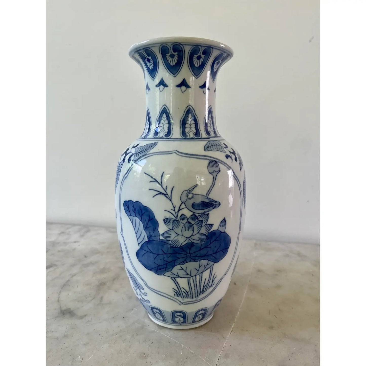 Vintage Blue & White Chinese Ceramic Vase