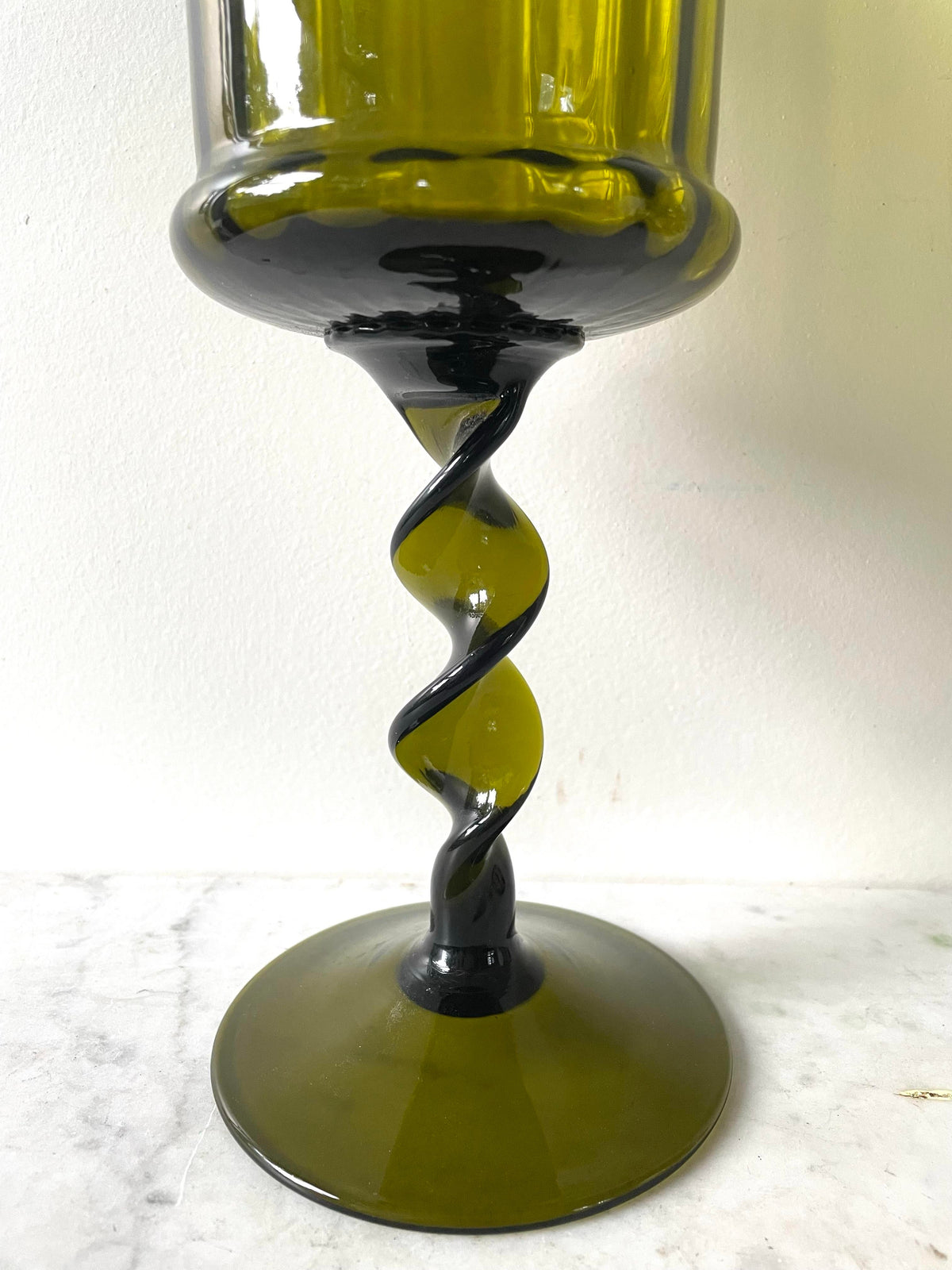Empoli Green Glass Pedestal Vase Flared Avocado Twisted Stem