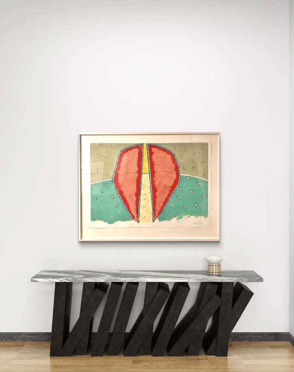 Barbara Beck 2000 Abstract Watercolor Painting on Paper in Original Wood Frame