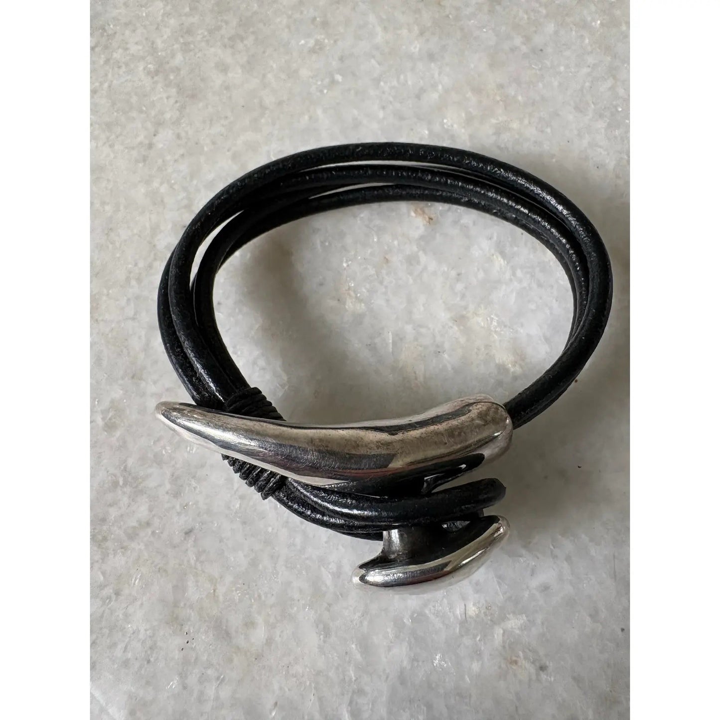 Sterling Silver and Leather Strap Bracelet