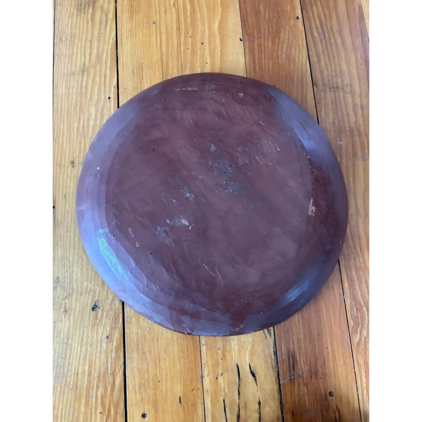 Vintage Hand Carved and Hand Painted Round Floral Wooden Tray