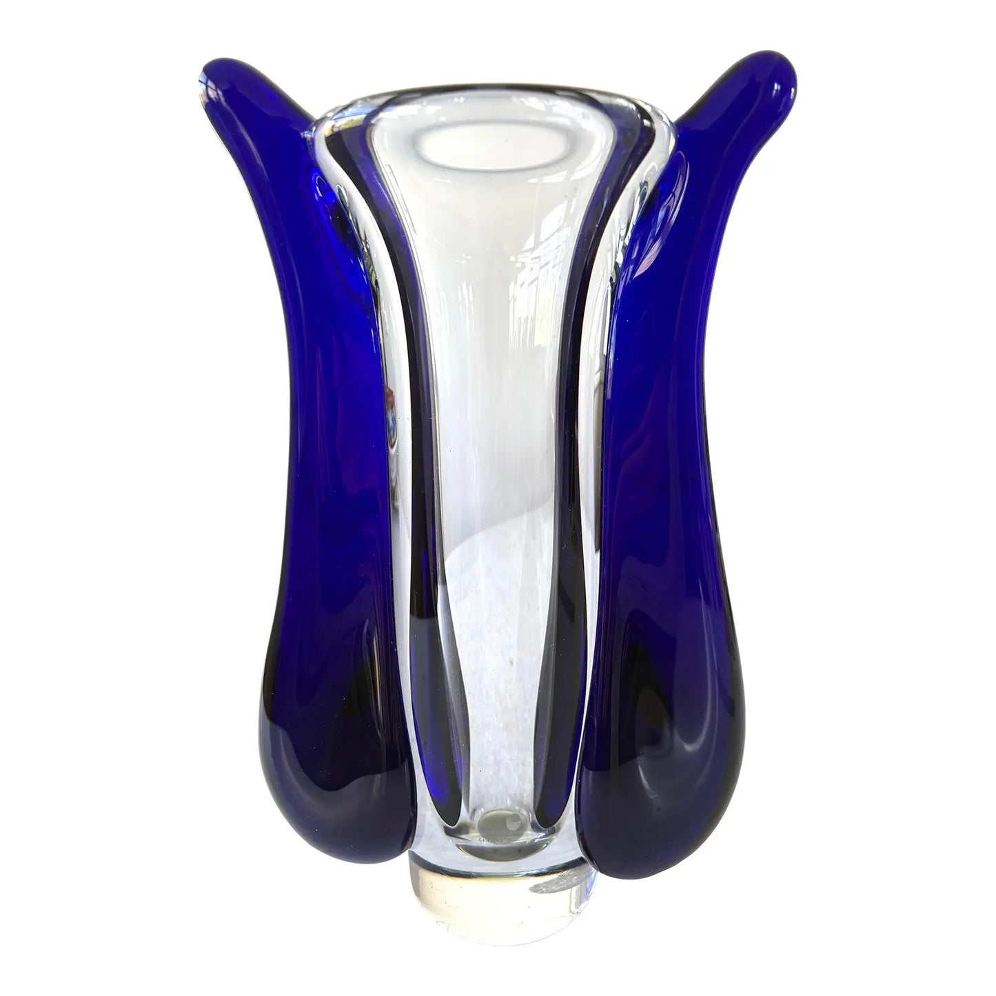 Jaroslav Svoboda Karlov Art Glass Vase Clear and Blue, Signed