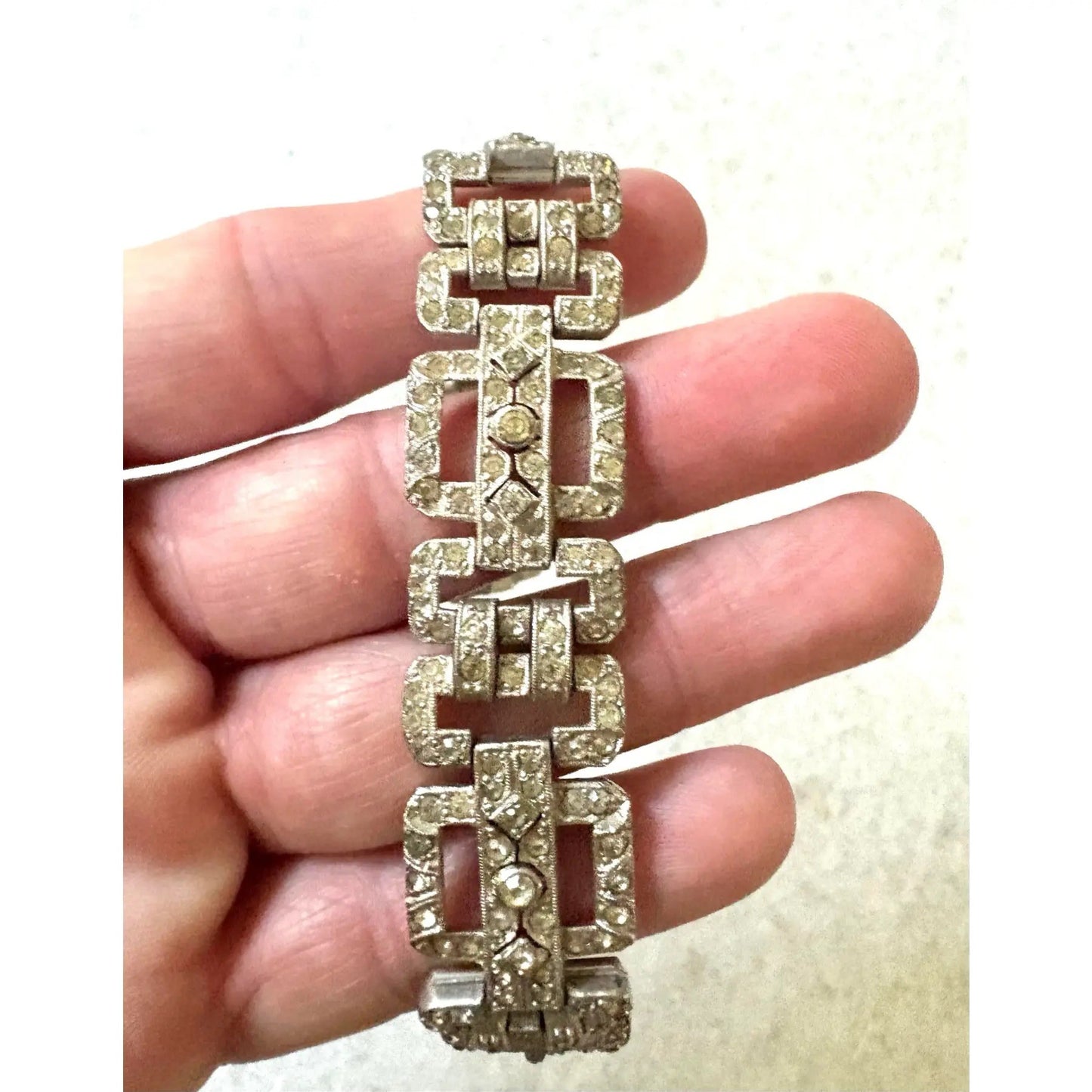 Pulsera de eslabones con diamantes de imitación Art Déco