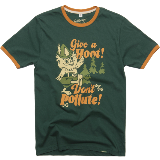 Proyecto Hito - Camiseta Retro Unisex de Manga Corta Woodsy Owl con Ribetes: Abeto/Vara de Oro, XL