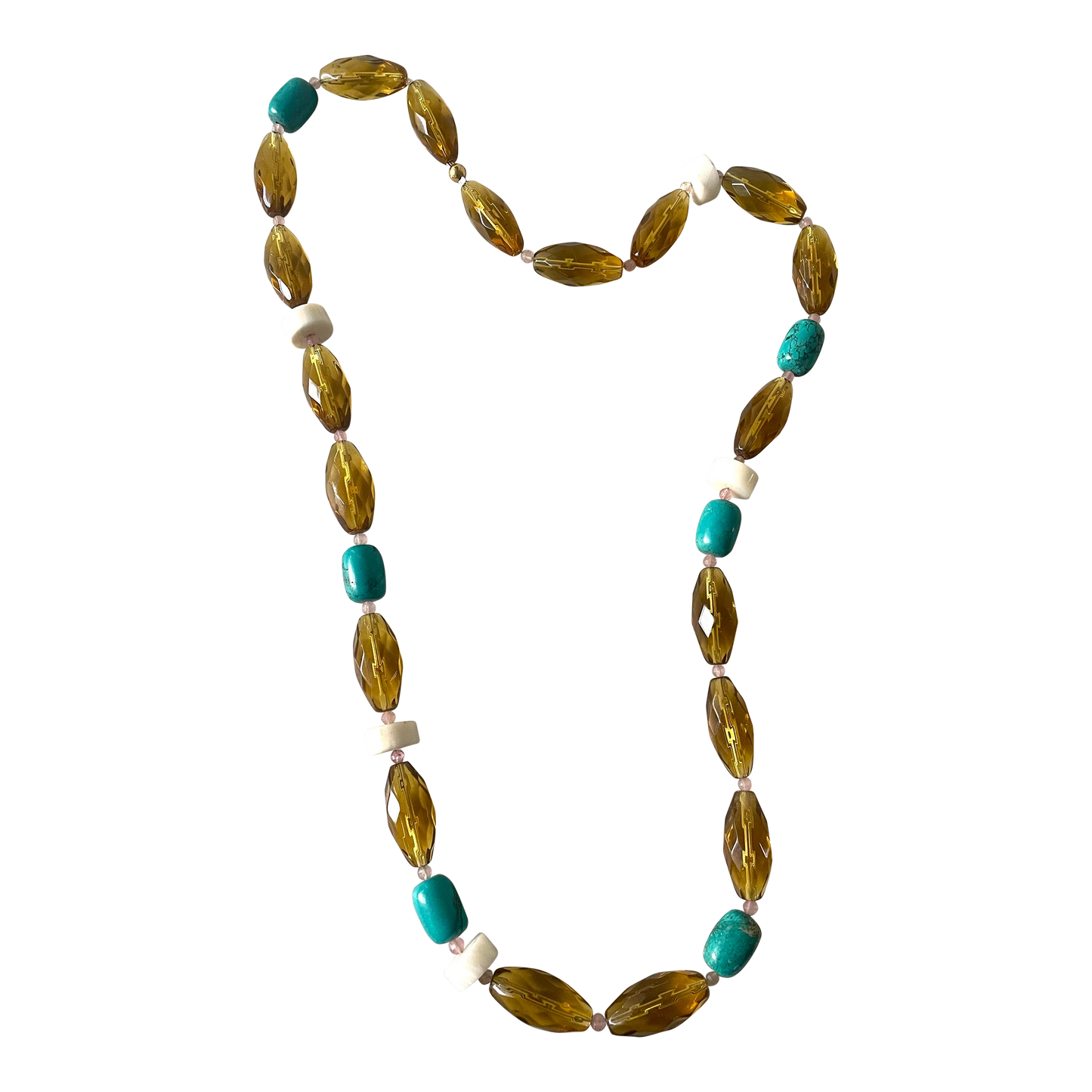Turquoise, Amber Glass and White Coral Necklace Designed by Matthew Izzo