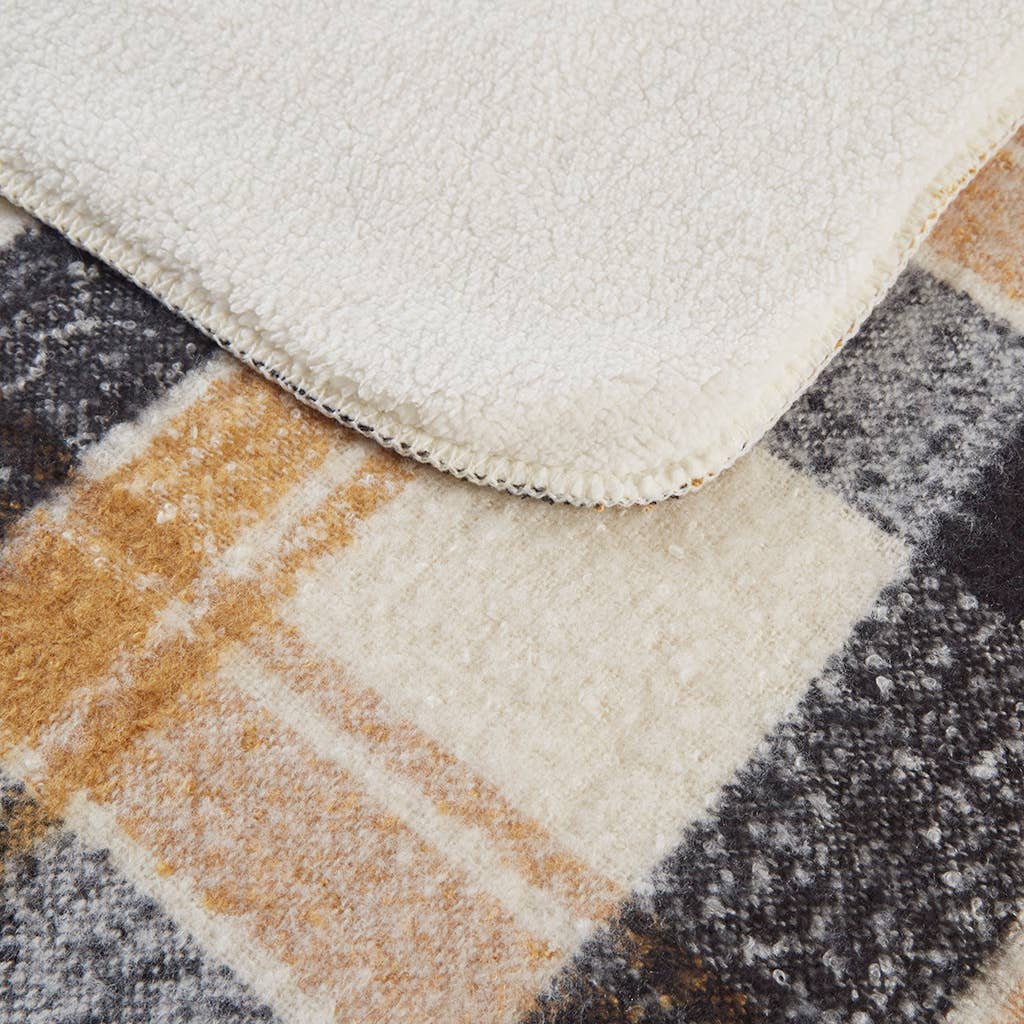 Plaid Catskills Tan Faux Mohair Sherpa Throw