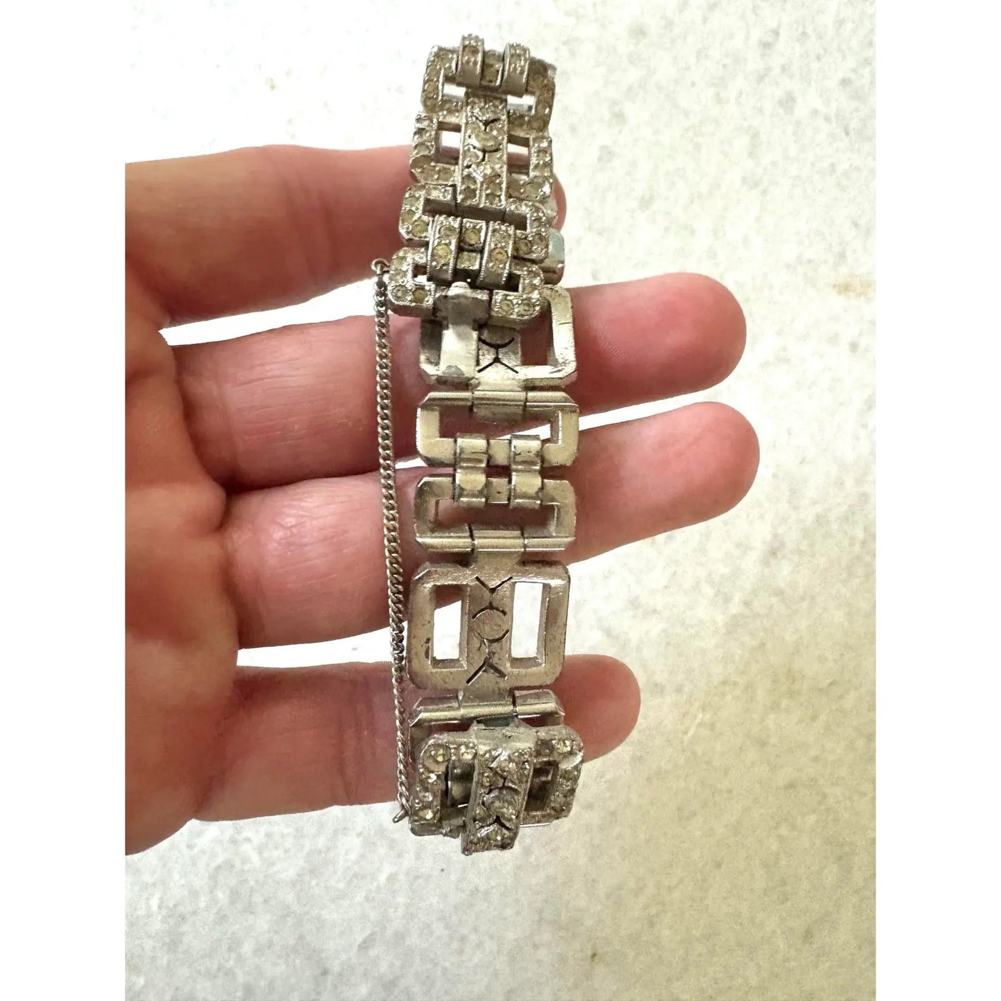 Pulsera de eslabones con diamantes de imitación Art Déco