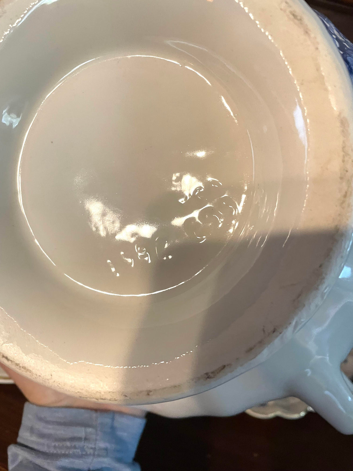 Blue and White Ceramic Soup Tureen With Lid and Dish