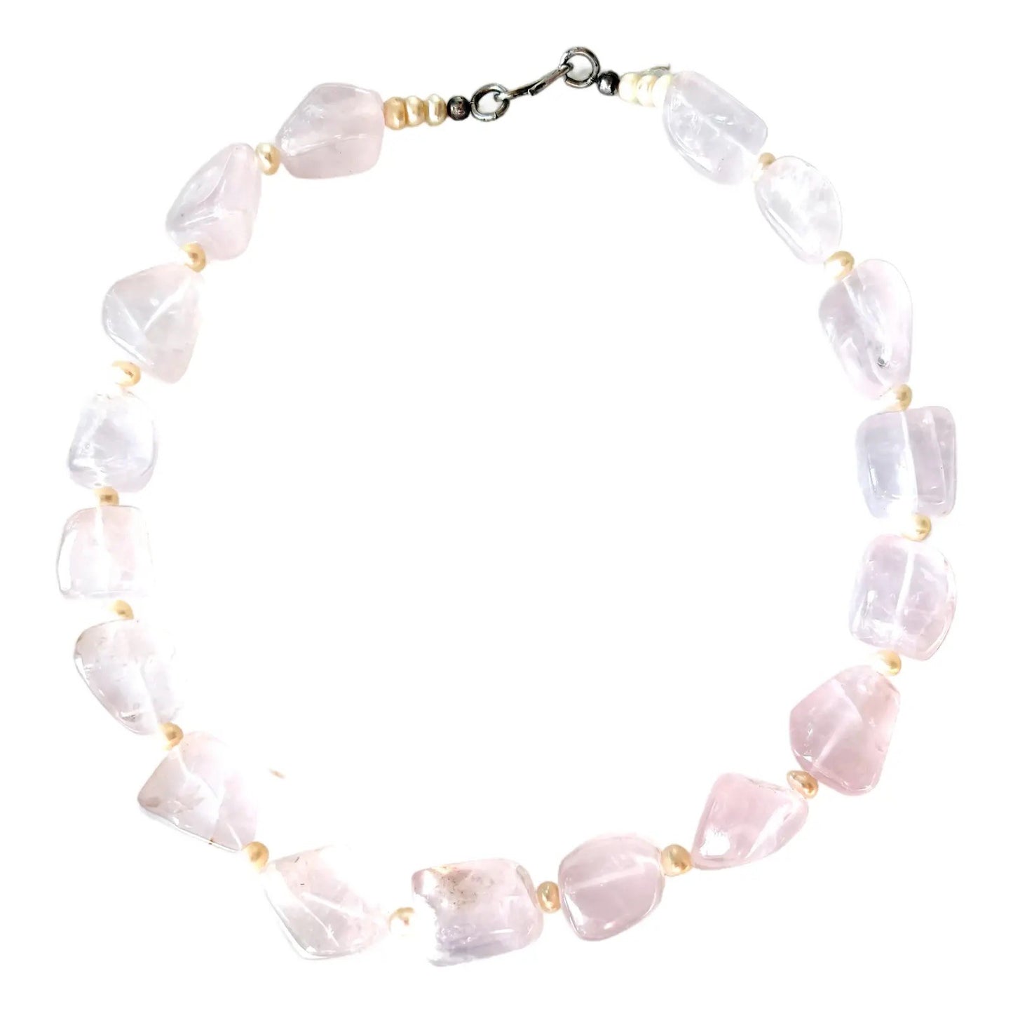 Chunky Rose Quartz Beaded Necklace With Sterling Silver Clasp