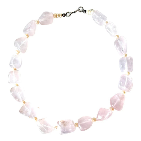 Chunky Rose Quartz Beaded Necklace With Sterling Silver Clasp