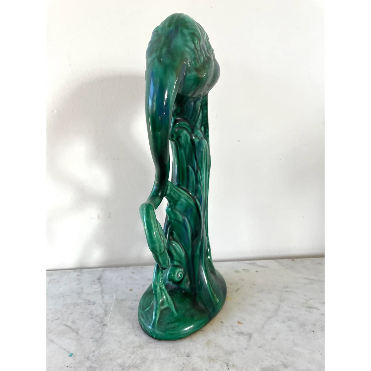 Vintage Emerald Green Ceramic Flamingo