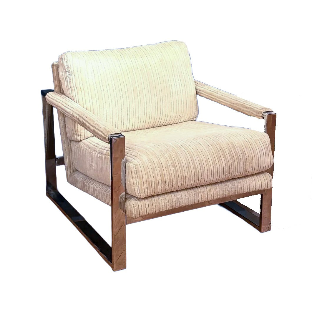 Milo Baughman Chrome Frame Lounge Chair in Newer Cream Chanel Upholstery