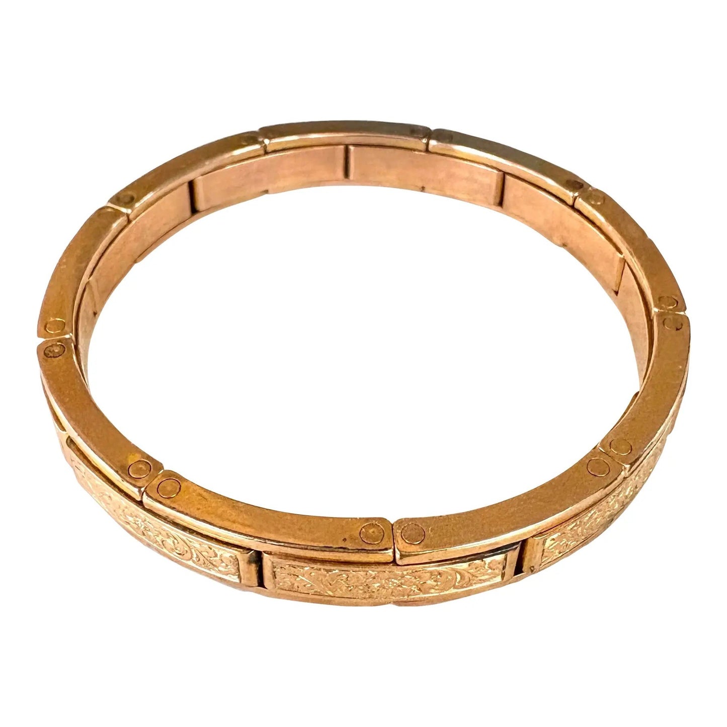 Pulsera expansible de oro laminado de 14k, antigua y rara, de Ostby & Barton, 1907, con relieve floral de triple corona
