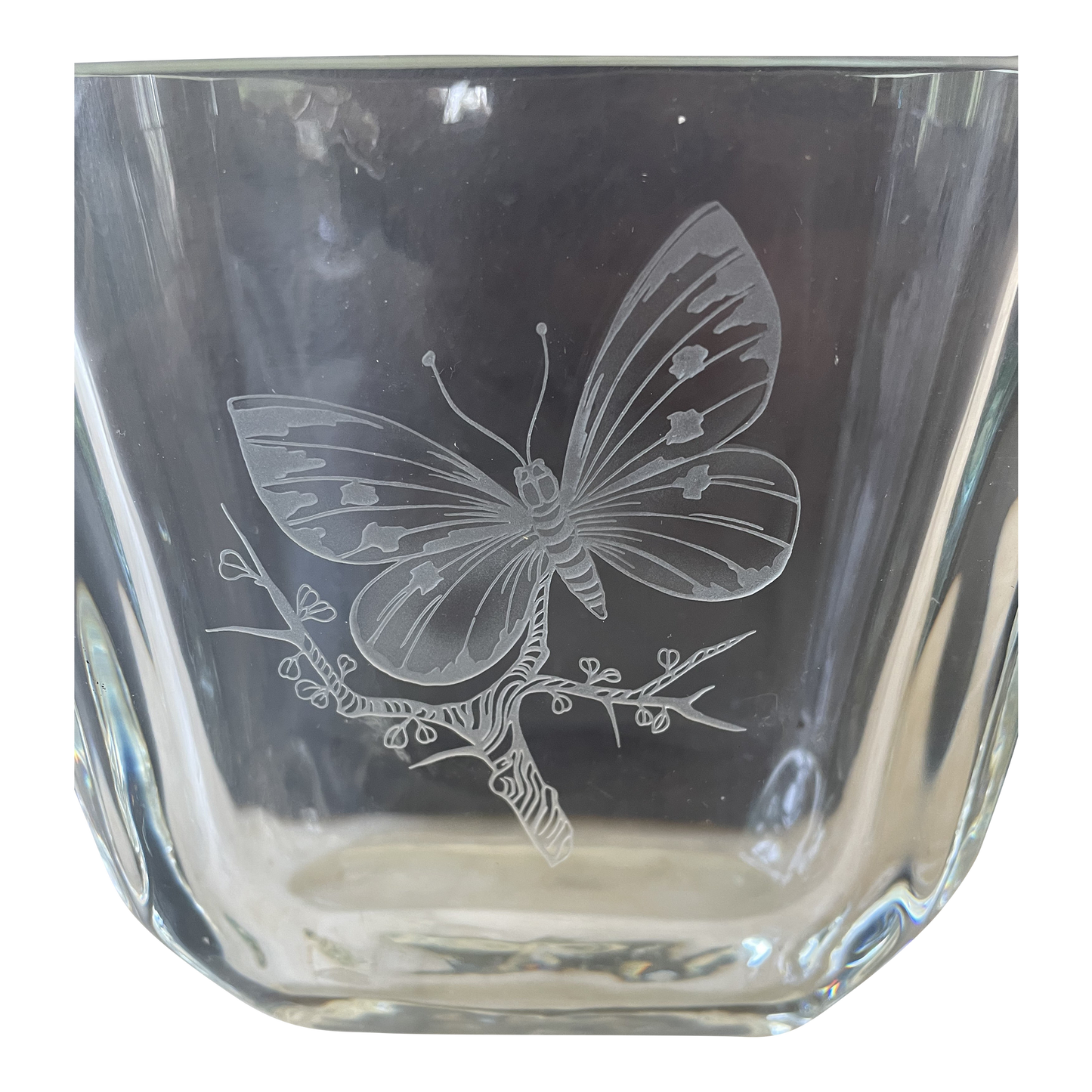 Orrefors Crystal Mid Century Scandinavian Art Glass Vase With Butterfly Design