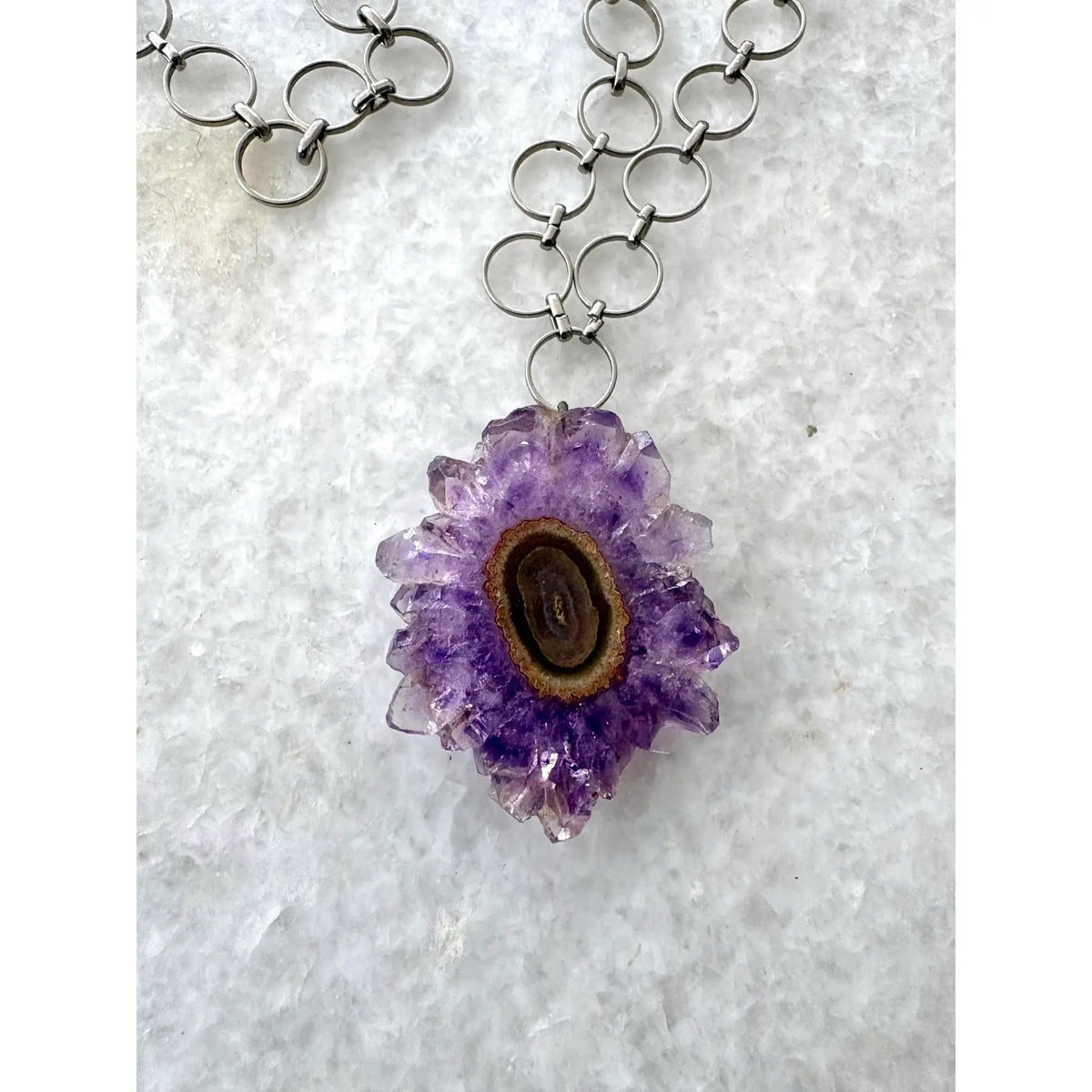 Vintage Silver Chain Necklace With Amethyst Pendant