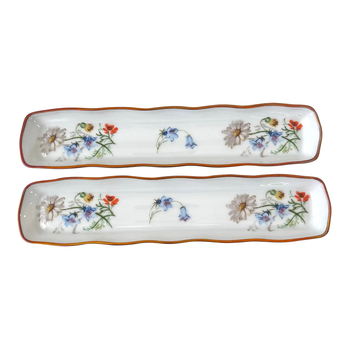 Limoges France Hand-painted Porcelain Jewelry or Trinket Trays, Set of 2