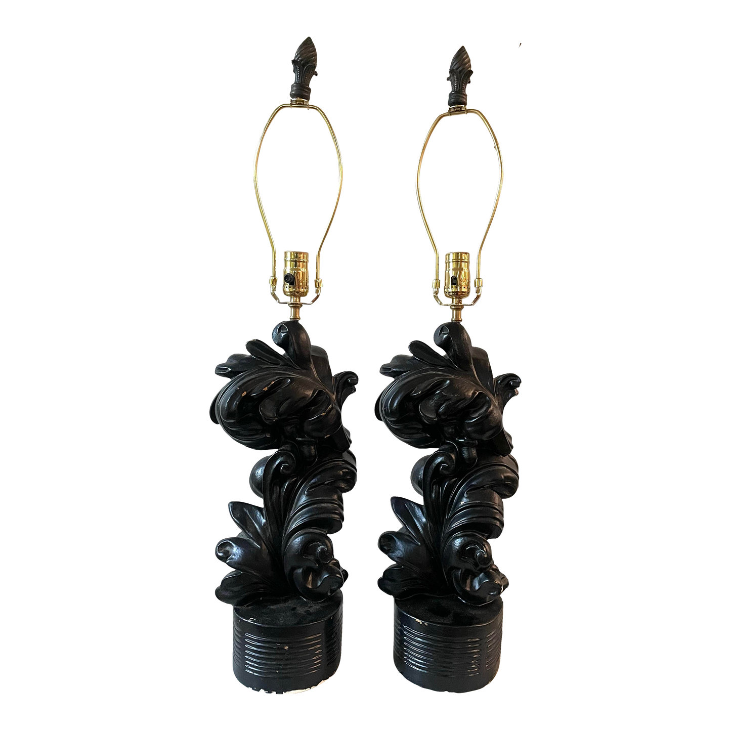 Hollywood Regency Black Painted Plaster Lamps