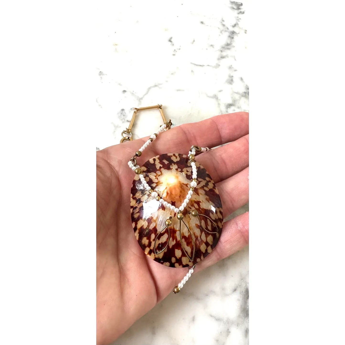 Pearls Over Shell Gold Plated Chain Necklace