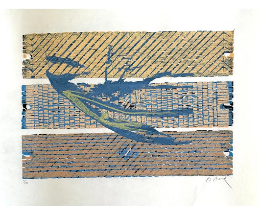 Barbara Beck Abstract Mid Century Modern Woodblock Print on Paper